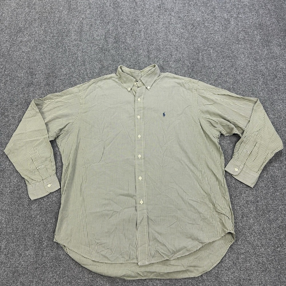 Vintage Ralph‎ Lauren Shirt Mens XL Green Check 100% Cotton Blake Button Down